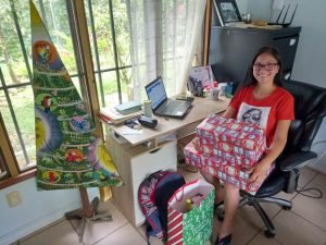 Woman with presents.