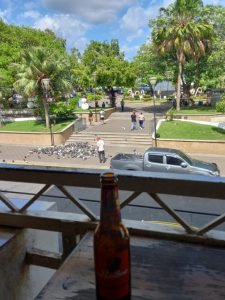 Beer on table.