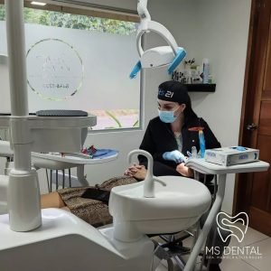 Dentist working.