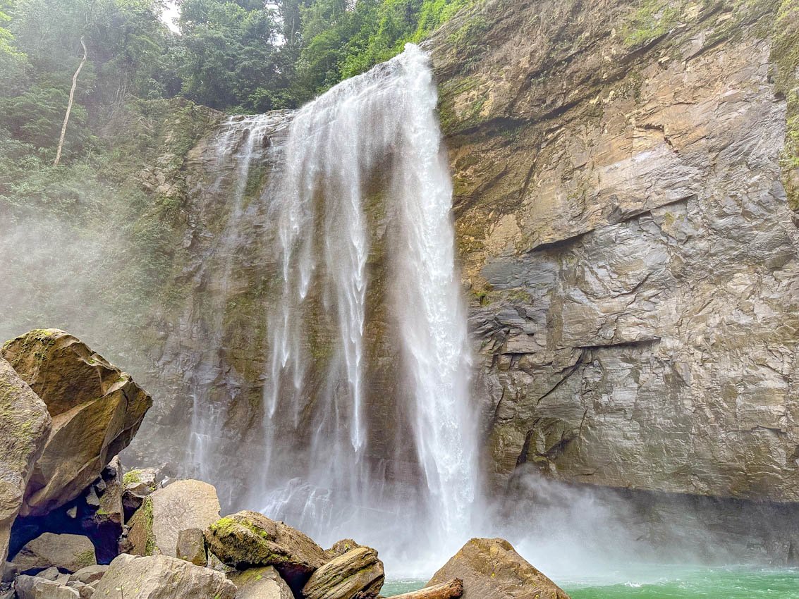 There is a deep pool at the bottom of the 63m waterfall. This photo shows ta smaller flow during a drier part of the year. 