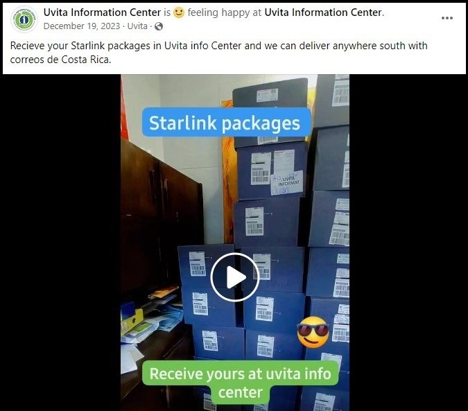 Uvita Information Centre advertising their Starlink receipt and delivery services.