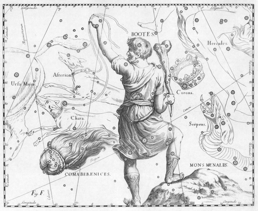 The constellation of Bootes, or Boyero. The figure looks onto the constellation of Big Dipper. 