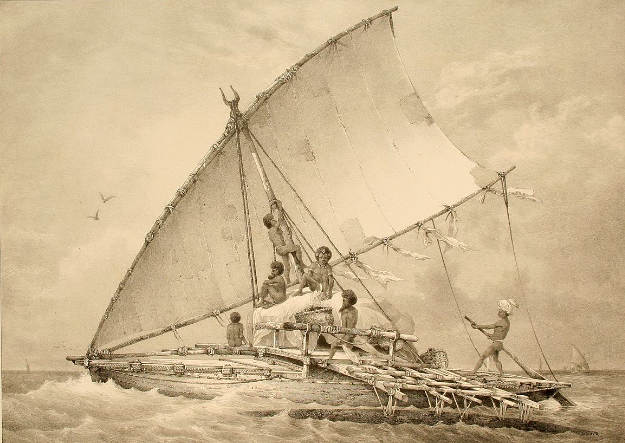 These types of boats were used to colonize vast areas of the Pacific and Indian Oceans. The Malay Apple was a key fruit to the survival of the new arrivals. c/o wikicommons.