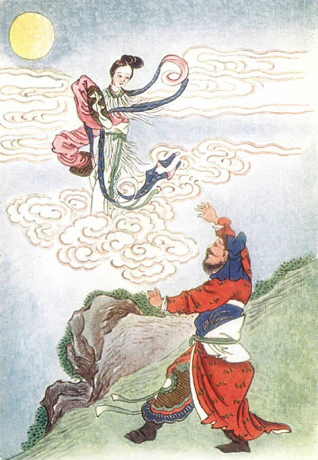 A depiction of Chang’e flying to the moon, where her moon garden will yield Starfruit from the Moon Starfruit Tree. 