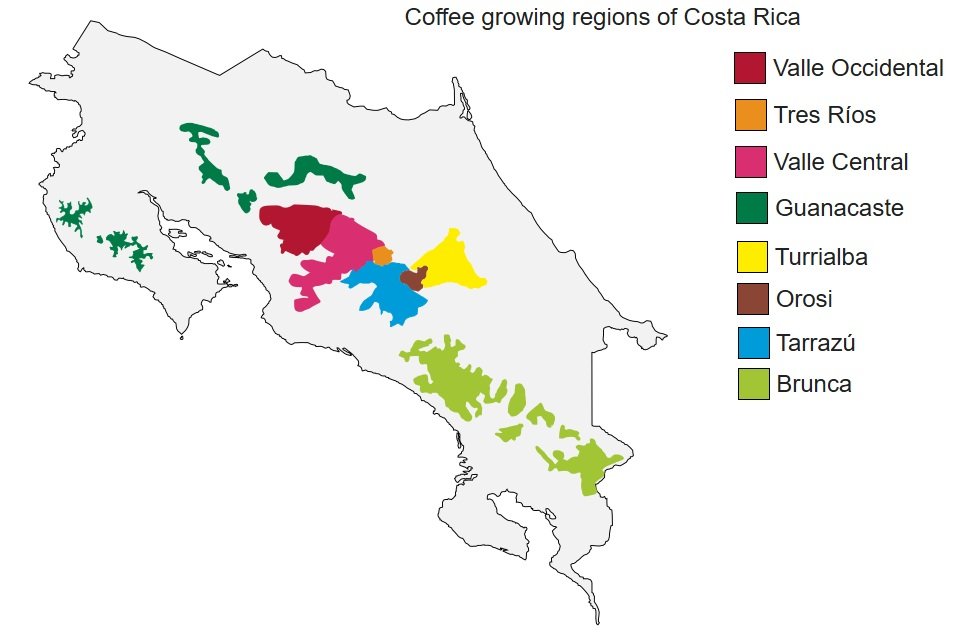 Main coffee-growing regions of Costa Rica. c/o Raqz, wikicommons.