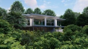 rendering house above trees