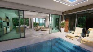 rendering pool & kitchen view