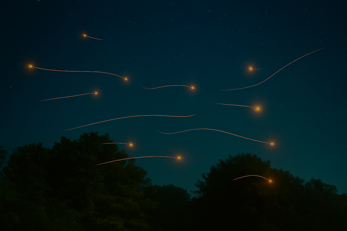 Click Beetles are especially bright in flight, when the light organ on their undersides becomes visible. It can glow in greenish/yellow to orangish light. 