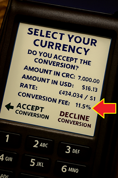 This is how the DCC question may look like on a point of sale terminal.
