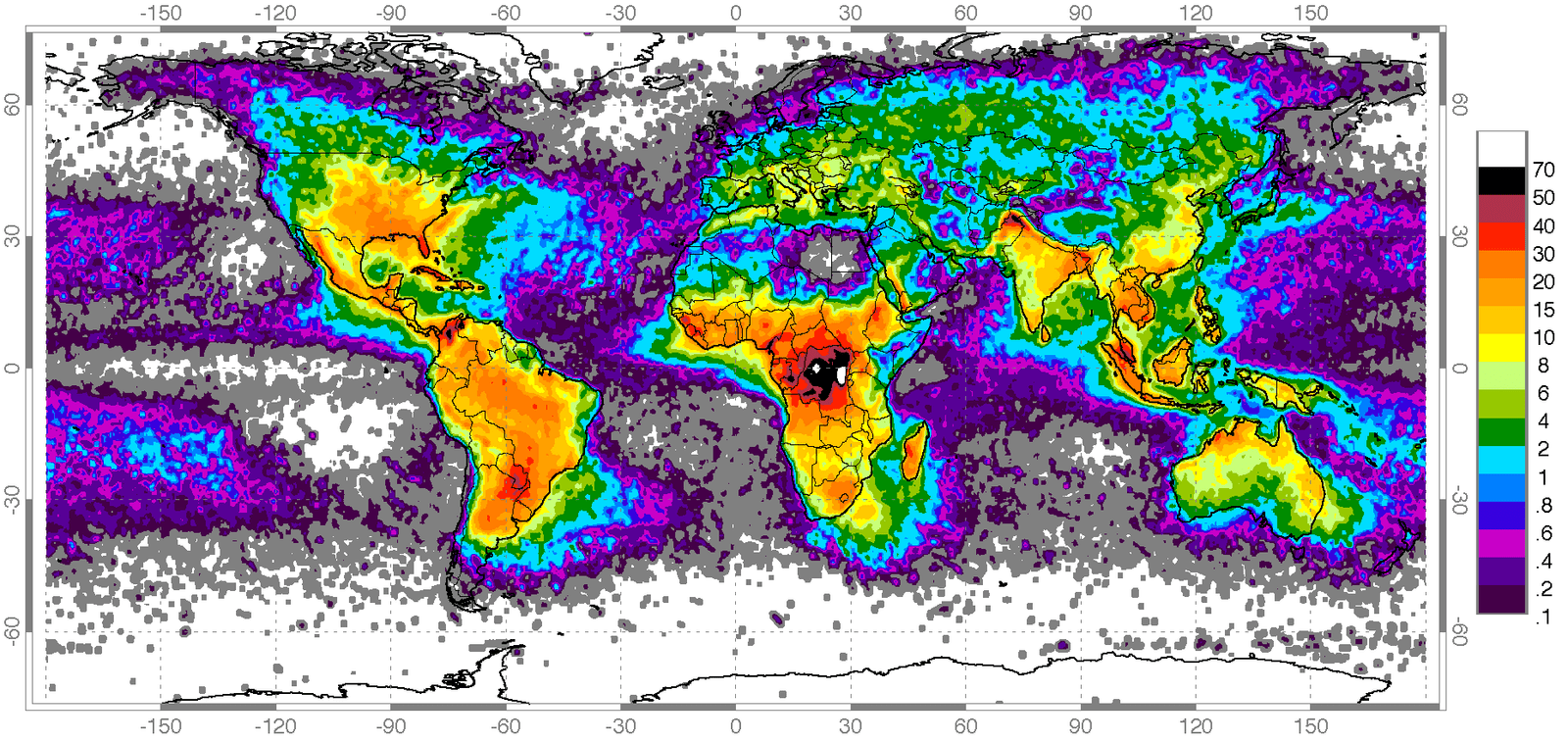 Annual lightning strikes per km2. Lake Maracaibo is the region with the most lightning in the world, with 233 lightning strikes per km2 per year.