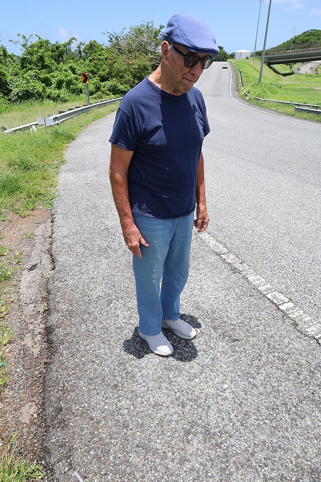 A person demonstrating the Zero Shadow Day phenomenon. c/o Ligocsicnarf89, wikicommons.